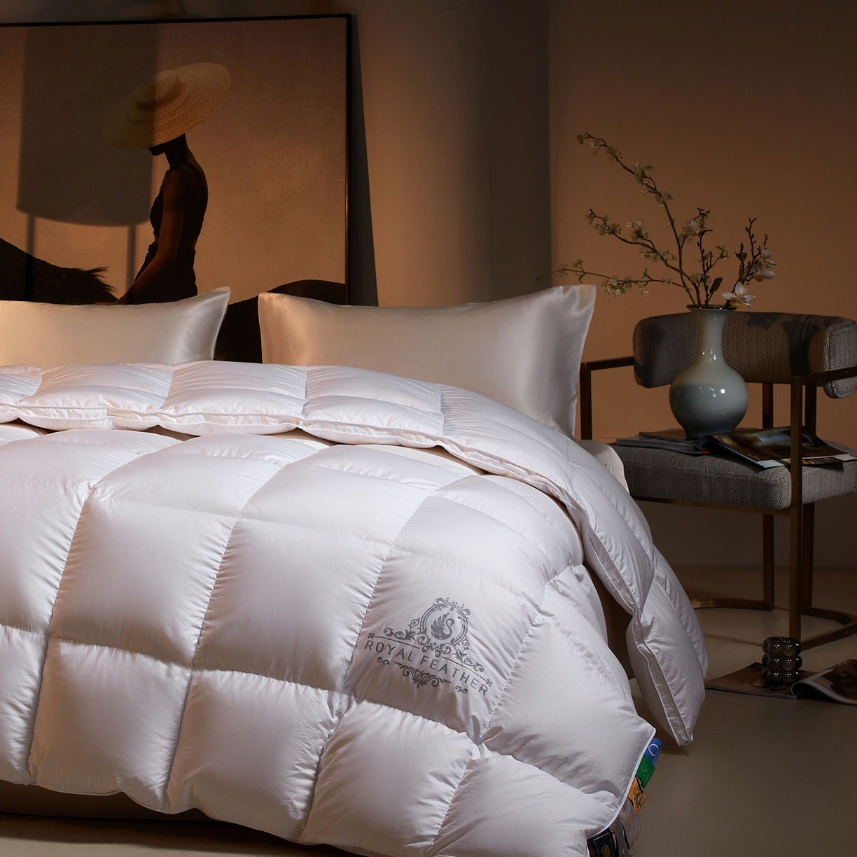 91家纺网 家纺一手货源 找家纺 （总）织梦人羽绒工厂店2025新款高蓬松羽绒被95鹅绒大牌同款花型-莱赛尔+棉纯色系列