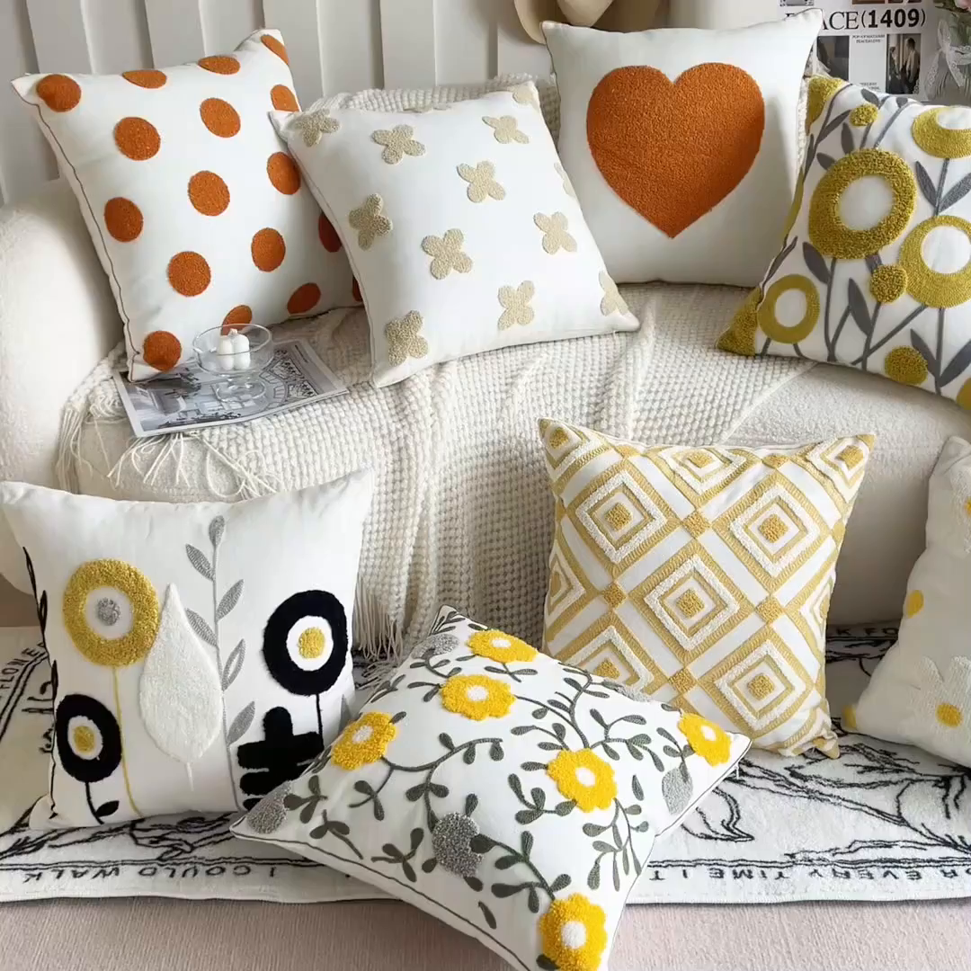 91家纺网 家纺一手货源 找家纺 （总）诺可 2025新款醒春集全棉毛巾绣抱枕枕头枕芯-彩色后花园简约系列