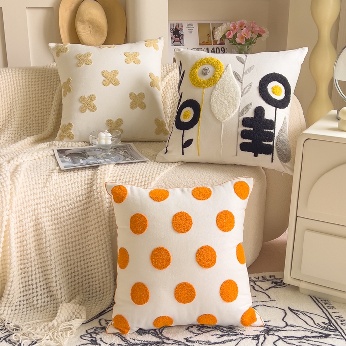 91家纺网 家纺一手货源 找家纺 （总）诺可 2025新款醒春集全棉毛巾绣抱枕枕头枕芯-彩色后花园简约系列