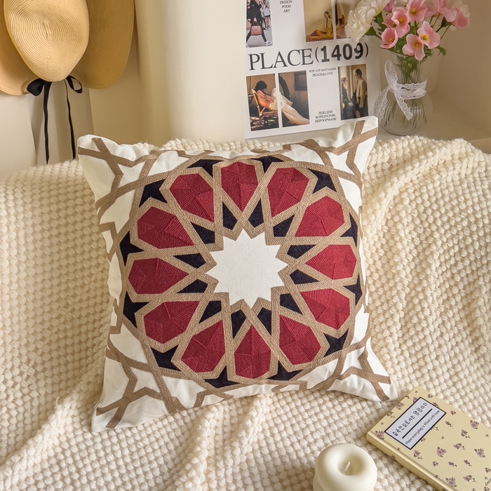 91家纺网 家纺一手货源 找家纺 （总）诺可 2025新款醒春集全棉毛巾绣抱枕枕头枕芯-彩色后花园简约系列