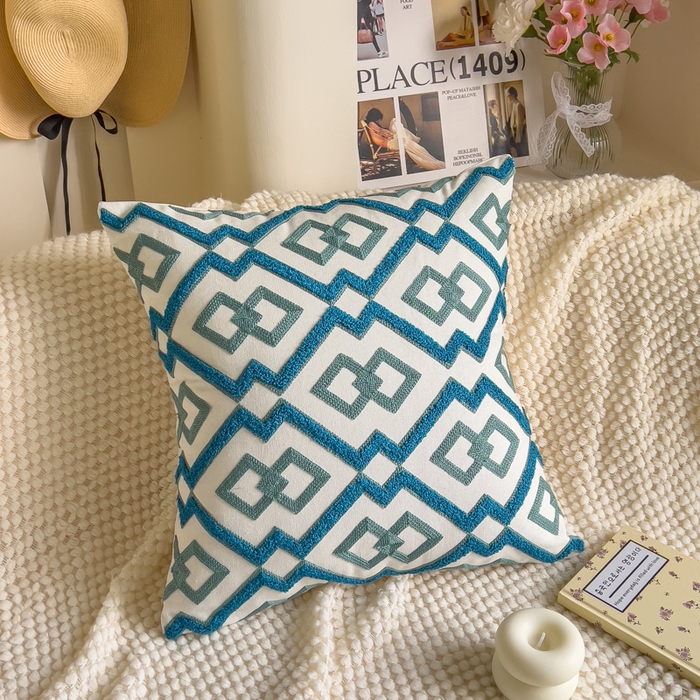 91家纺网 家纺一手货源 找家纺 （总）诺可 2025新款醒春集全棉毛巾绣抱枕枕头枕芯-彩色后花园简约系列