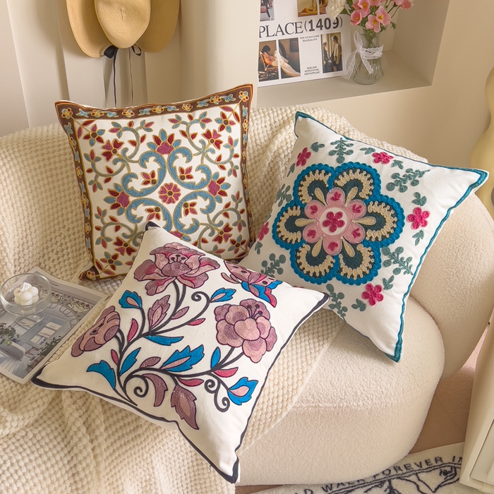 91家纺网 家纺一手货源 找家纺 诺可 2025新款醒春集全棉毛巾绣抱枕枕头枕芯-彩色后花园简约系列 组合图仅供参考