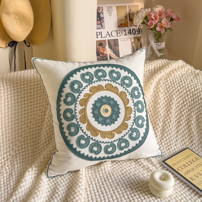 诺可 2025新款醒春集全棉毛巾绣抱枕枕头枕芯-彩色后花园简约系列 八卦-绿