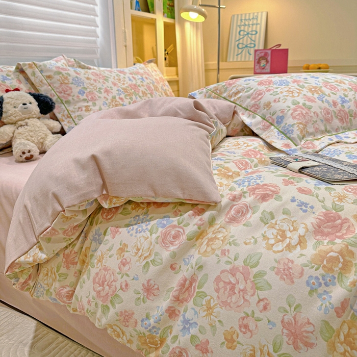 91家纺网 家纺一手货源 找家纺 卡普二店 2025新款全棉纯棉磨毛加厚四件套系列-四件套 花恋