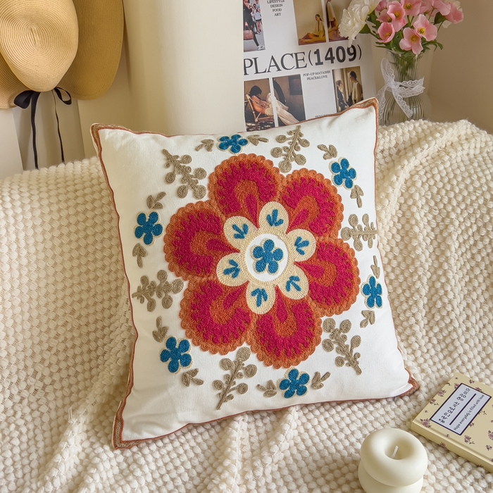 诺可 2025新款醒春集全棉毛巾绣抱枕枕头枕芯-彩色后花园简约系列 花语-红