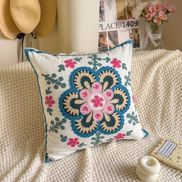 诺可 2025新款醒春集全棉毛巾绣抱枕枕头枕芯-彩色后花园简约系列 花语-蓝