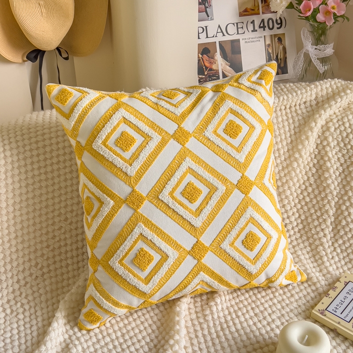 诺可 2025新款醒春集全棉毛巾绣抱枕枕头枕芯-彩色后花园简约系列 黄白雾澜
