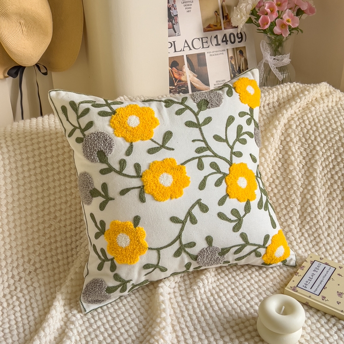 诺可 2025新款醒春集全棉毛巾绣抱枕枕头枕芯-彩色后花园简约系列 黄丹