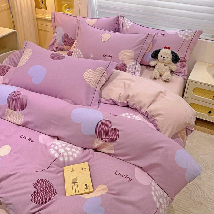 91家纺网 家纺一手货源 找家纺 卡普二店 2025新款全棉纯棉磨毛加厚四件套系列-四件套 怦然心动