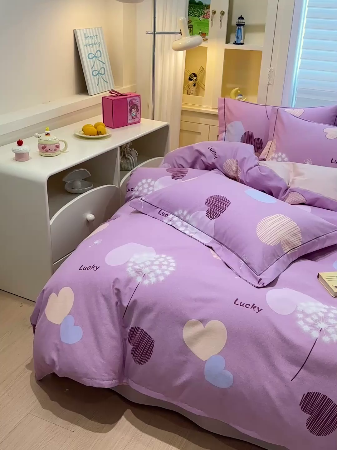 91家纺网 家纺一手货源 找家纺 卡普二店 2025新款全棉纯棉磨毛加厚四件套系列-四件套 怦然心动