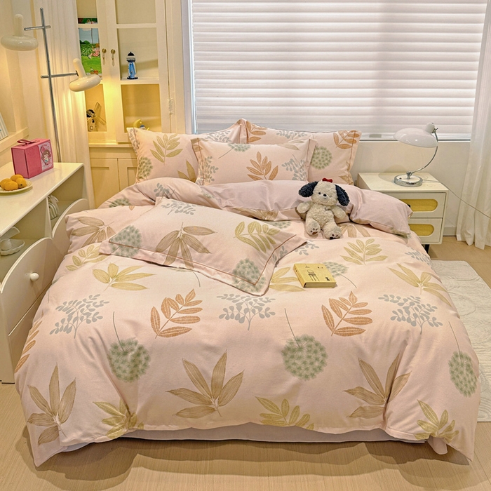 91家纺网 家纺一手货源 找家纺 卡普二店 2025新款全棉纯棉磨毛加厚四件套系列-四件套 芊芊叶语