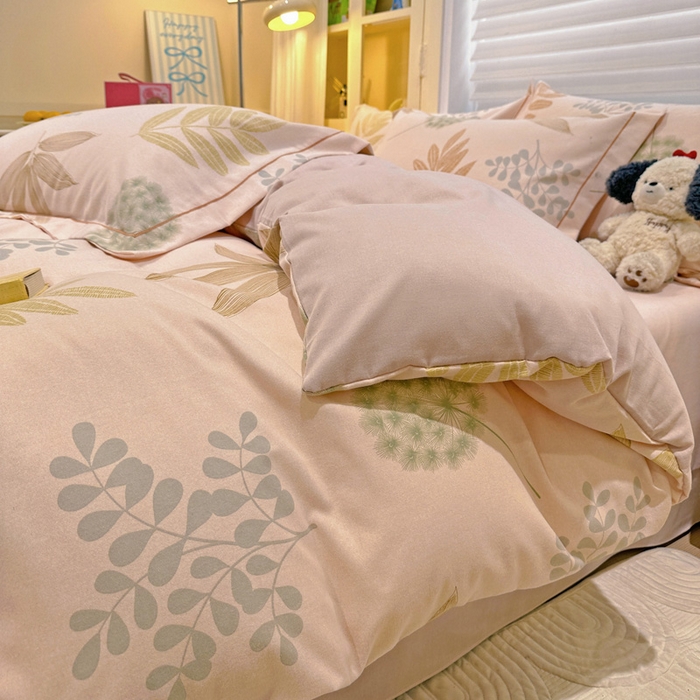 91家纺网 家纺一手货源 找家纺 卡普二店 2025新款全棉纯棉磨毛加厚四件套系列-四件套 芊芊叶语