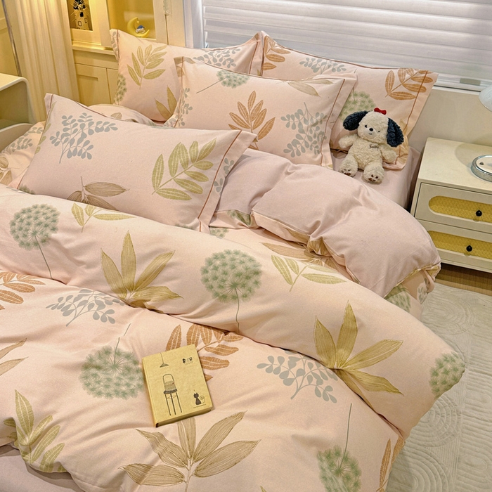 91家纺网 家纺一手货源 找家纺 卡普二店 2025新款全棉纯棉磨毛加厚四件套系列-四件套 芊芊叶语