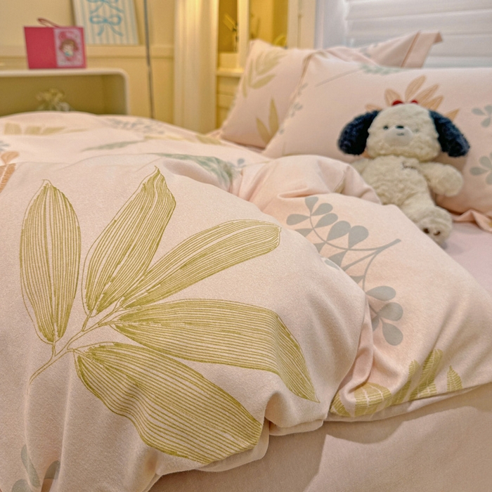 91家纺网 家纺一手货源 找家纺 卡普二店 2025新款全棉纯棉磨毛加厚四件套系列-四件套 芊芊叶语