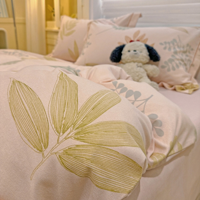 91家纺网 家纺一手货源 找家纺 卡普二店 2025新款全棉纯棉磨毛加厚四件套系列-四件套 芊芊叶语