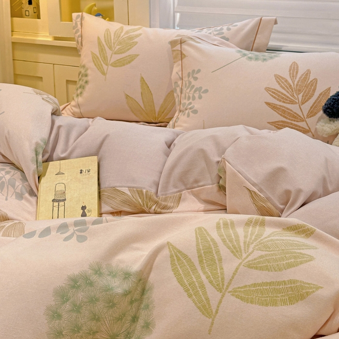 91家纺网 家纺一手货源 找家纺 卡普二店 2025新款全棉纯棉磨毛加厚四件套系列-四件套 芊芊叶语