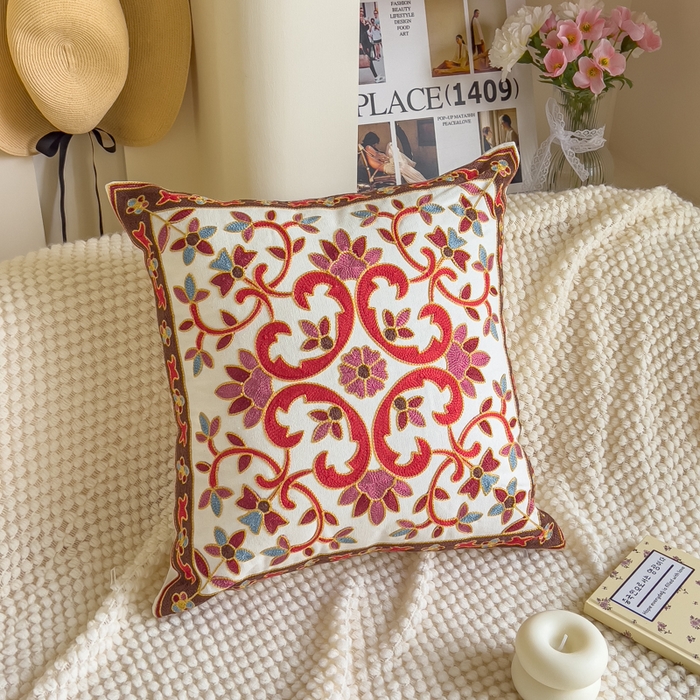 诺可 2025新款醒春集全棉毛巾绣抱枕枕头枕芯-彩色后花园简约系列 罗马-红