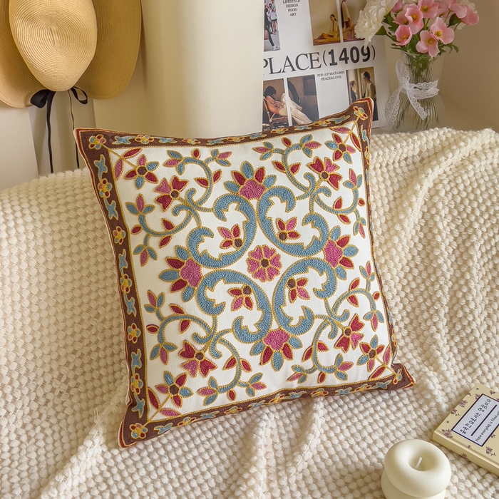 诺可 2025新款醒春集全棉毛巾绣抱枕枕头枕芯-彩色后花园简约系列 罗马-蓝