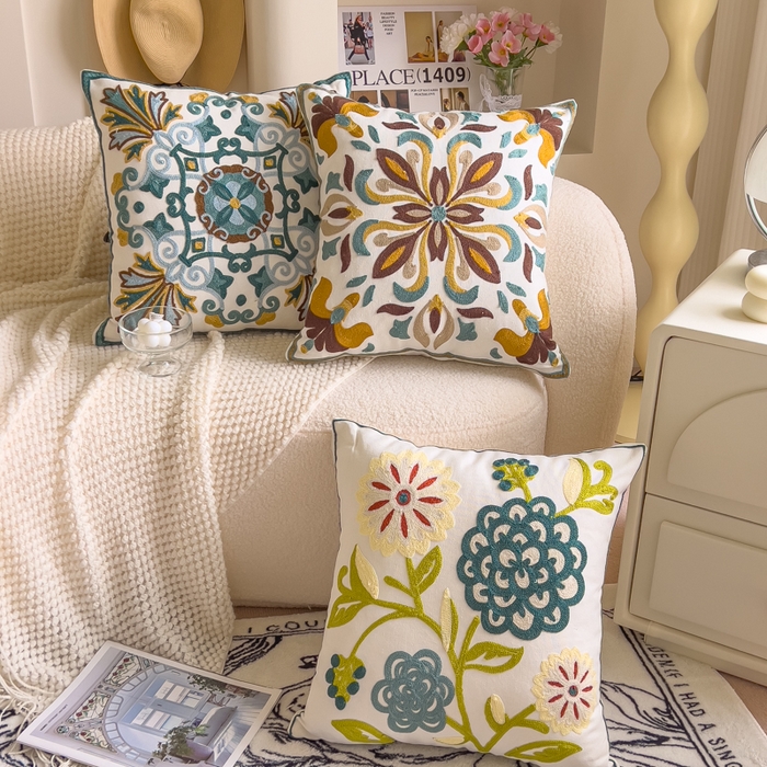 91家纺网 家纺一手货源 找家纺 （总）诺可 2025新款醒春集全棉毛巾绣抱枕枕头枕芯-彩色春日花束系列