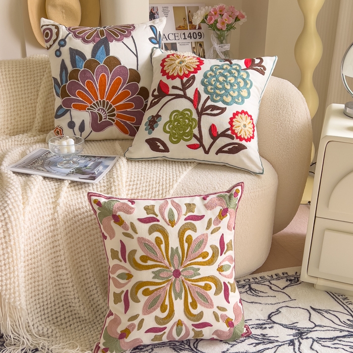 91家纺网 家纺一手货源 找家纺 （总）诺可 2025新款醒春集全棉毛巾绣抱枕枕头枕芯-彩色春日花束系列