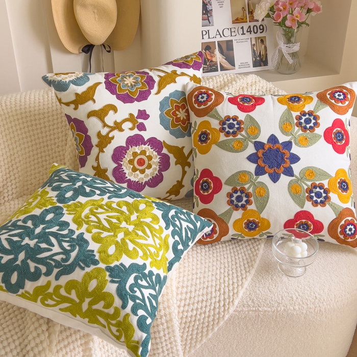 91家纺网 家纺一手货源 找家纺 （总）诺可 2025新款醒春集全棉毛巾绣抱枕枕头枕芯-彩色春日花束系列