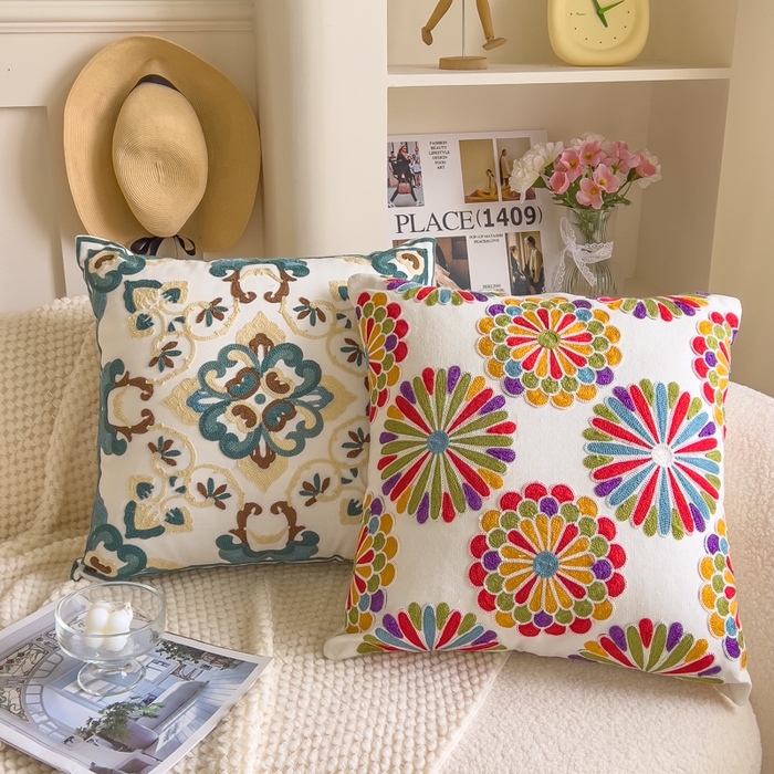 91家纺网 家纺一手货源 找家纺 （总）诺可 2025新款醒春集全棉毛巾绣抱枕枕头枕芯-彩色春日花束系列