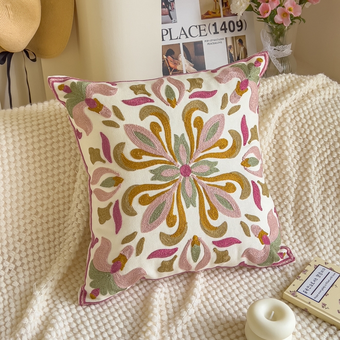 91家纺网 家纺一手货源 找家纺 （总）诺可 2025新款醒春集全棉毛巾绣抱枕枕头枕芯-彩色春日花束系列