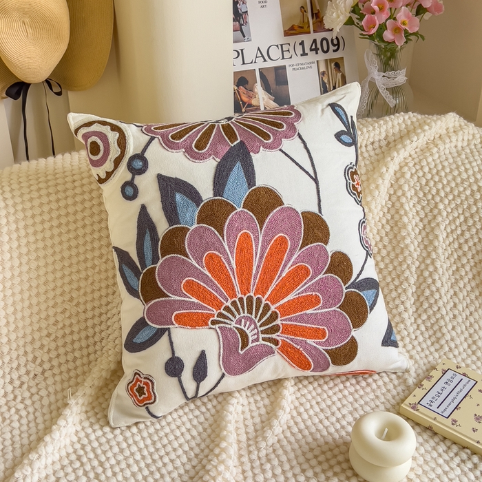 91家纺网 家纺一手货源 找家纺 （总）诺可 2025新款醒春集全棉毛巾绣抱枕枕头枕芯-彩色春日花束系列