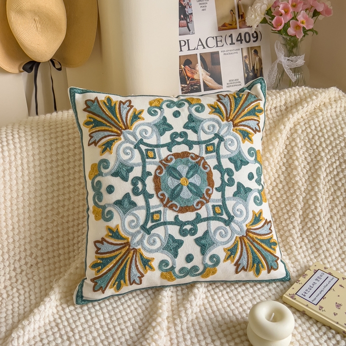 91家纺网 家纺一手货源 找家纺 （总）诺可 2025新款醒春集全棉毛巾绣抱枕枕头枕芯-彩色春日花束系列