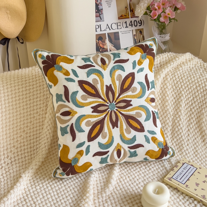 91家纺网 家纺一手货源 找家纺 （总）诺可 2025新款醒春集全棉毛巾绣抱枕枕头枕芯-彩色春日花束系列