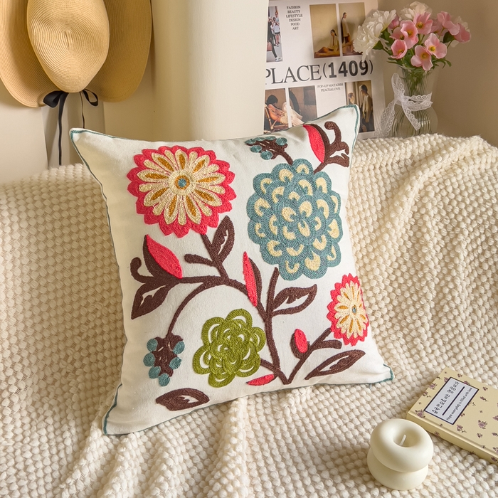 91家纺网 家纺一手货源 找家纺 （总）诺可 2025新款醒春集全棉毛巾绣抱枕枕头枕芯-彩色春日花束系列