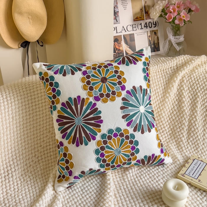 91家纺网 家纺一手货源 找家纺 （总）诺可 2025新款醒春集全棉毛巾绣抱枕枕头枕芯-彩色春日花束系列