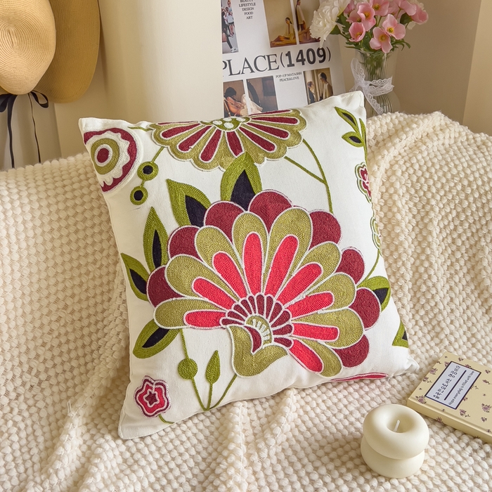 诺可 2025新款醒春集全棉毛巾绣抱枕枕头枕芯-彩色春日花束系列 花瓣-红
