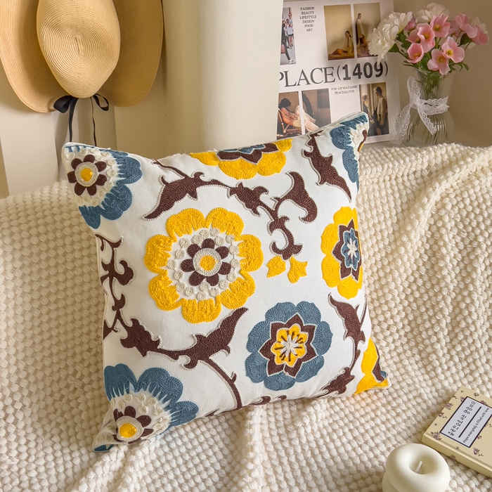 诺可 2025新款醒春集全棉毛巾绣抱枕枕头枕芯-彩色春日花束系列 马耳他-蓝