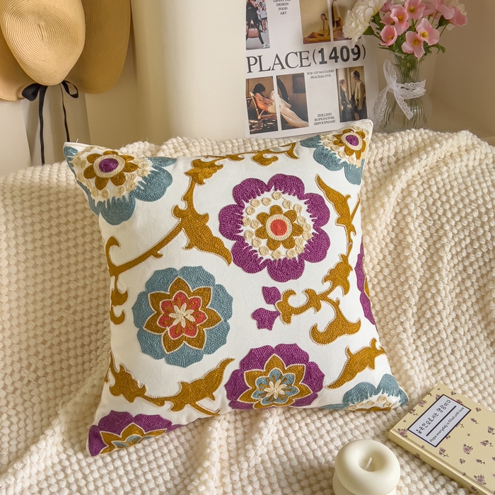 诺可 2025新款醒春集全棉毛巾绣抱枕枕头枕芯-彩色春日花束系列 马耳他-紫