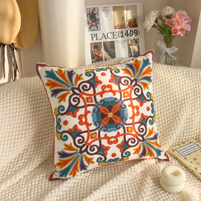 诺可 2025新款醒春集全棉毛巾绣抱枕枕头枕芯-彩色春日花束系列 曼陀铃-红