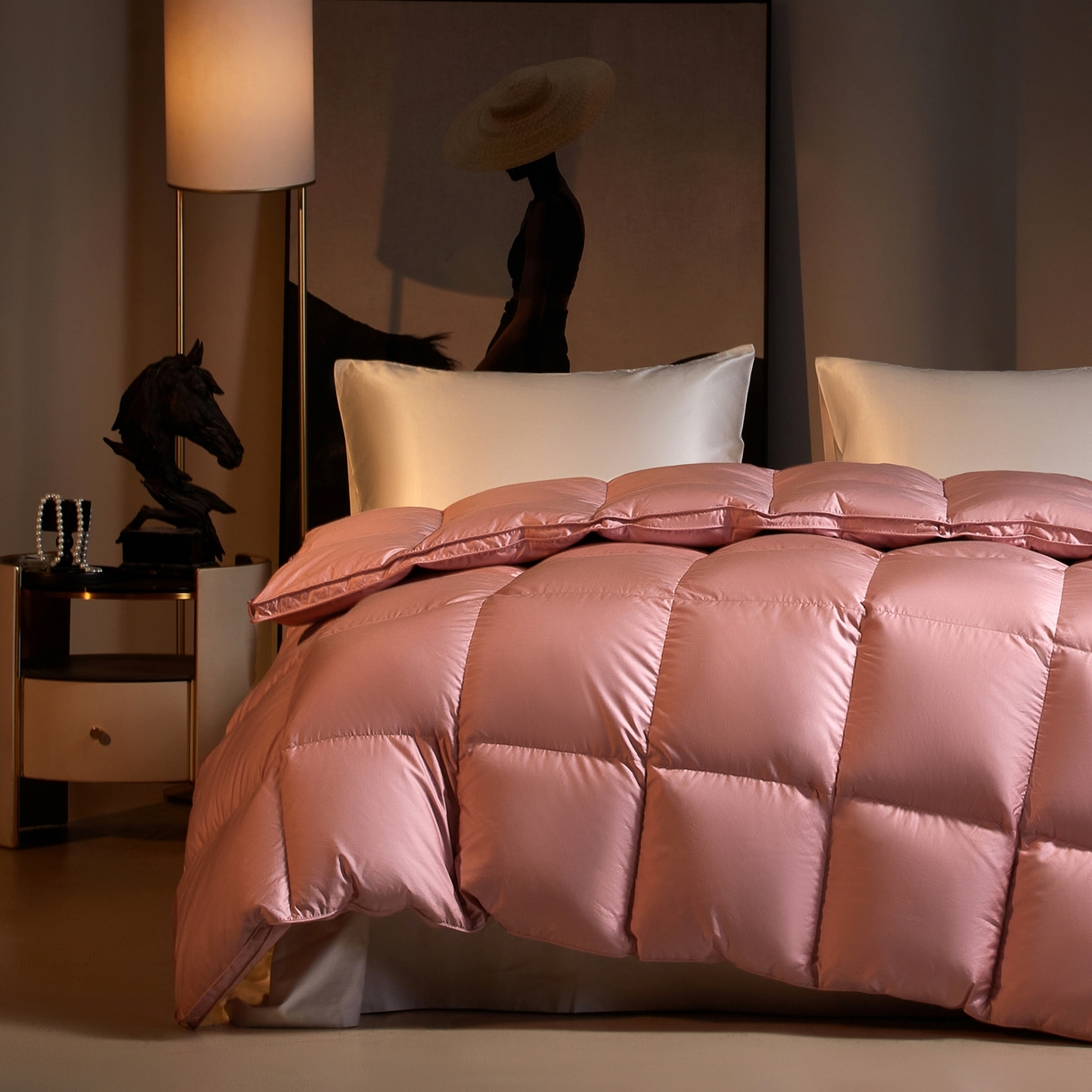 91家纺网 家纺一手货源 找家纺 织梦人羽绒工厂店2025新款高蓬松羽绒被85鸭绒大牌同款花型-莱赛尔+棉纯色系列 莱赛尔-豆沙