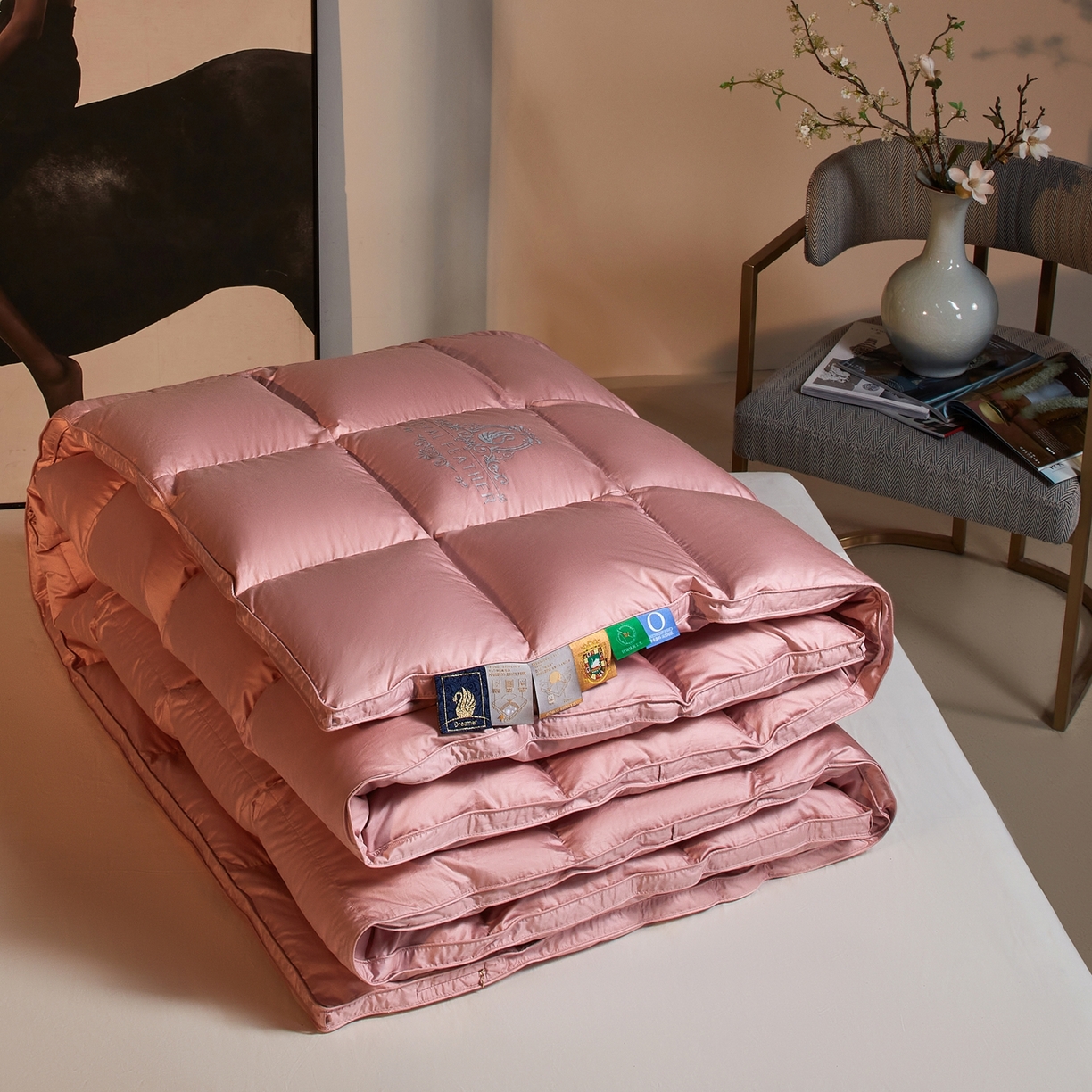 91家纺网 家纺一手货源 找家纺 织梦人羽绒工厂店2025新款高蓬松羽绒被85鸭绒大牌同款花型-莱赛尔+棉纯色系列 莱赛尔-豆沙