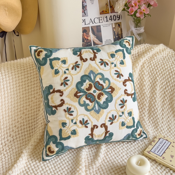 诺可 2025新款醒春集全棉毛巾绣抱枕枕头枕芯-彩色春日花束系列 天香蓝