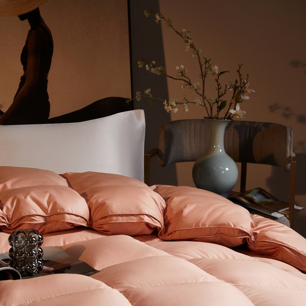 91家纺网 家纺一手货源 找家纺 织梦人羽绒工厂店2025新款高蓬松羽绒被85鸭绒大牌同款花型-莱赛尔+棉纯色系列 莱赛尔-桔