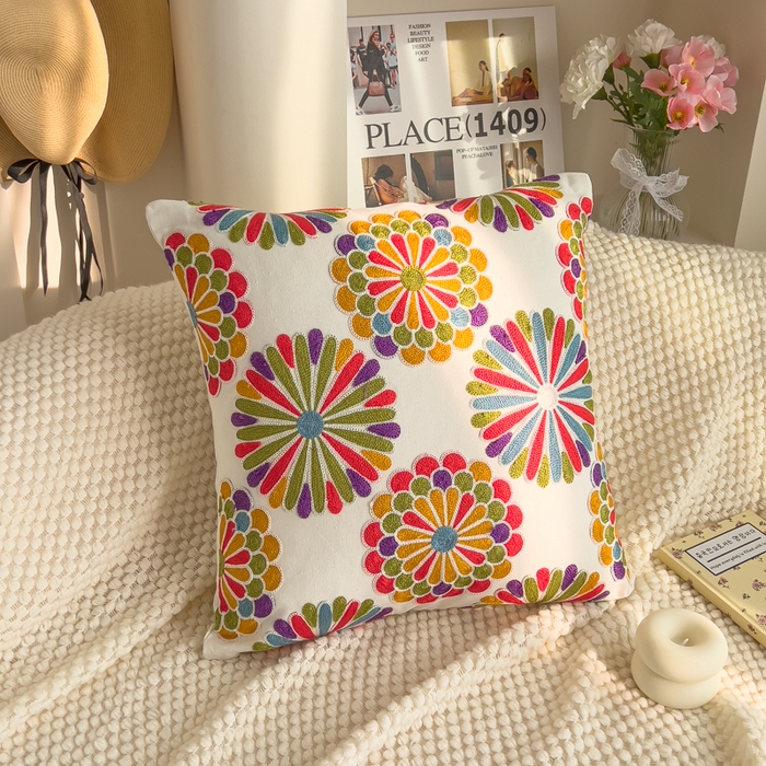 诺可 2025新款醒春集全棉毛巾绣抱枕枕头枕芯-彩色春日花束系列 团簇-红