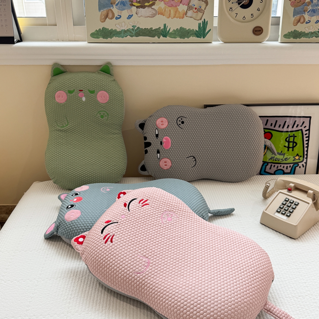 诺可 2025新款凉感凉豆豆记忆枕猫肚枕枕头枕芯-冰招财猫 粉色