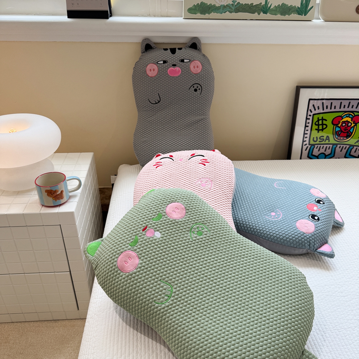 91家纺网 家纺一手货源 找家纺 诺可 2025新款凉感凉豆豆记忆枕猫肚枕枕头枕芯-冰招财猫 组合