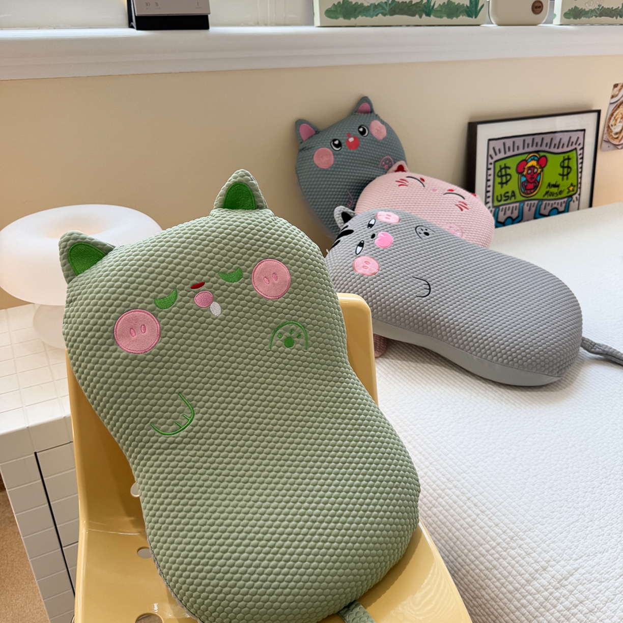 91家纺网 家纺一手货源 找家纺 诺可 2025新款凉感凉豆豆记忆枕猫肚枕枕头枕芯-冰招财猫 组合