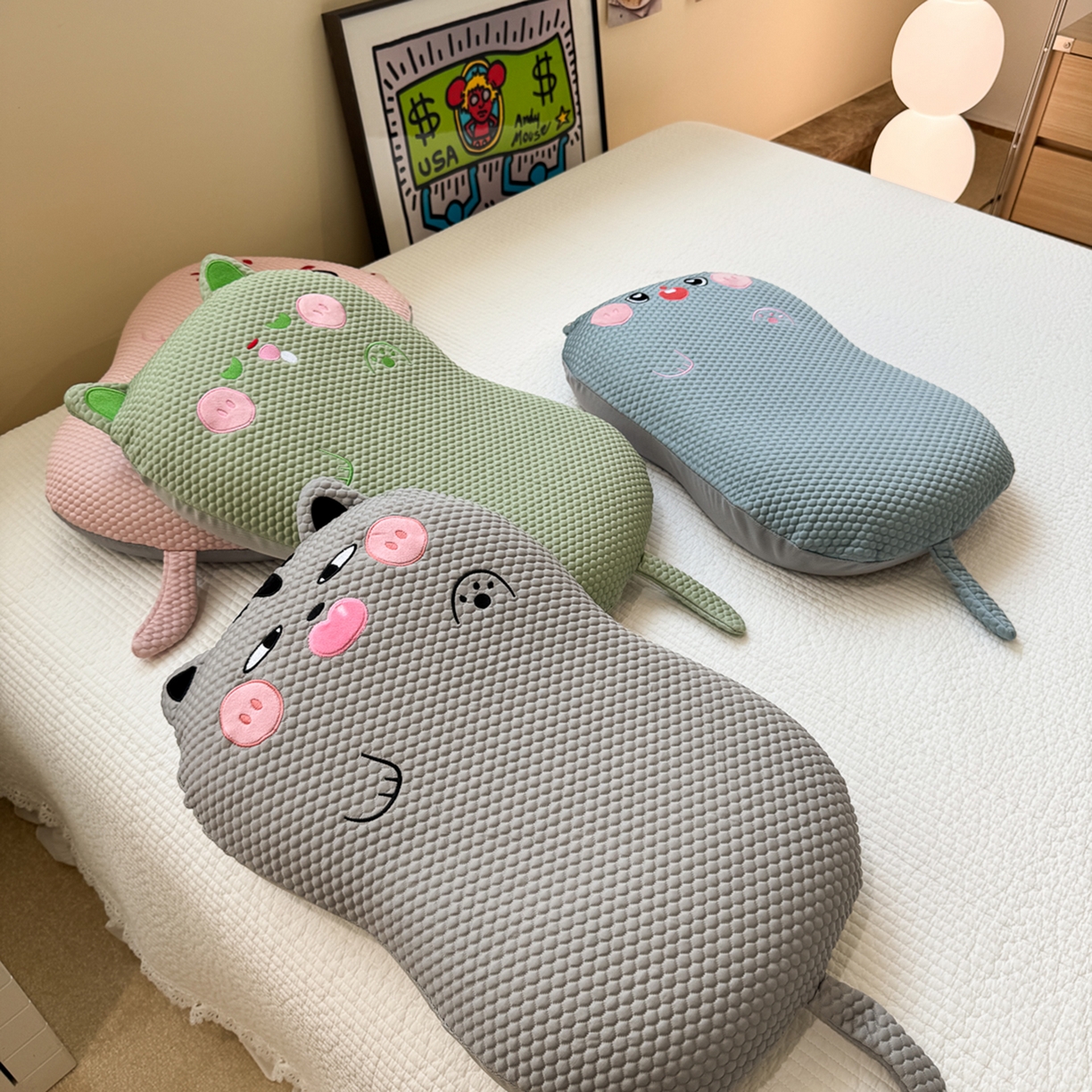 91家纺网 家纺一手货源 找家纺 诺可 2025新款凉感凉豆豆记忆枕猫肚枕枕头枕芯-冰招财猫 组合
