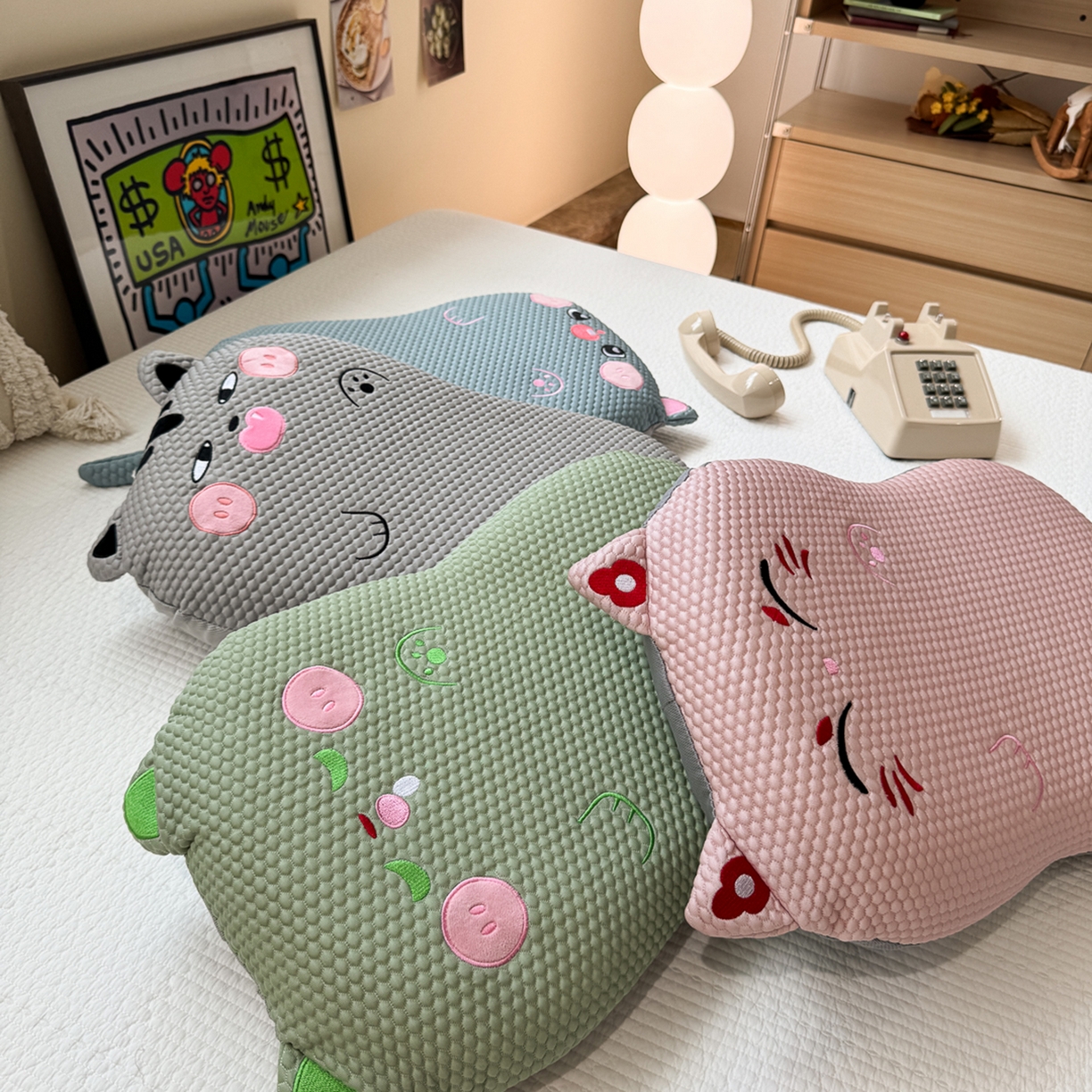 91家纺网 家纺一手货源 找家纺 诺可 2025新款凉感凉豆豆记忆枕猫肚枕枕头枕芯-冰招财猫 组合