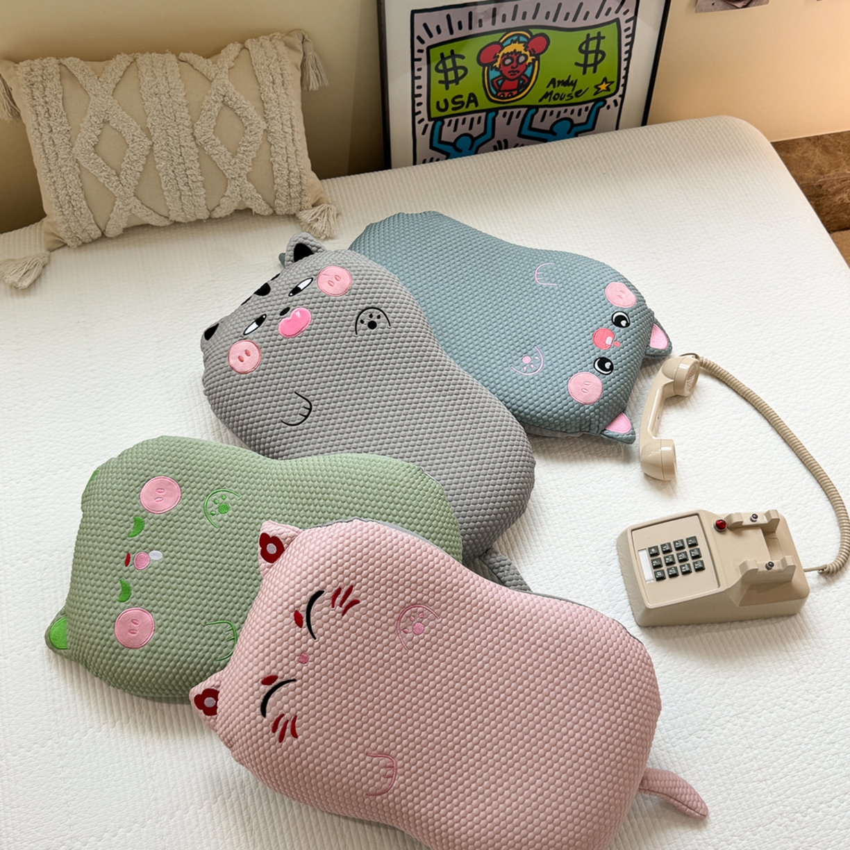 91家纺网 家纺一手货源 找家纺 诺可 2025新款凉感凉豆豆记忆枕猫肚枕枕头枕芯-冰招财猫 组合