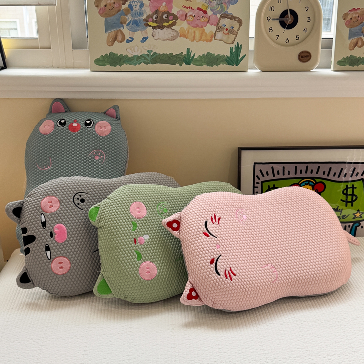 91家纺网 家纺一手货源 找家纺 诺可 2025新款凉感凉豆豆记忆枕猫肚枕枕头枕芯-冰招财猫 组合