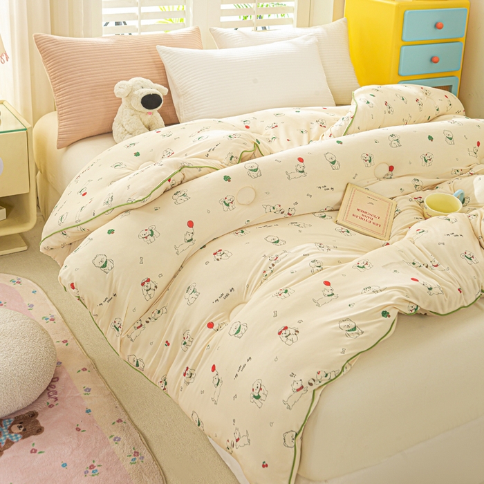 91家纺网 家纺一手货源 找家纺 恋之巢家纺 2025新款莫代尔针织大豆蛋白被子被芯 法式小狗