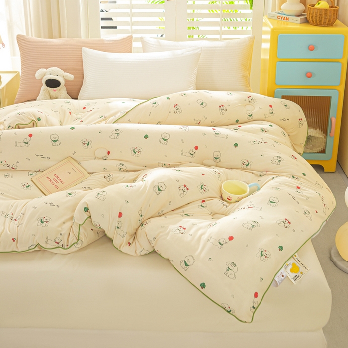 91家纺网 家纺一手货源 找家纺 恋之巢家纺 2025新款莫代尔针织大豆蛋白被子被芯 法式小狗